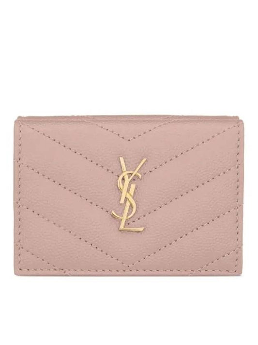 Luxury Saint Laurent Trending 2025 Monogram Quilted Mini Half Wallet Pale Pink