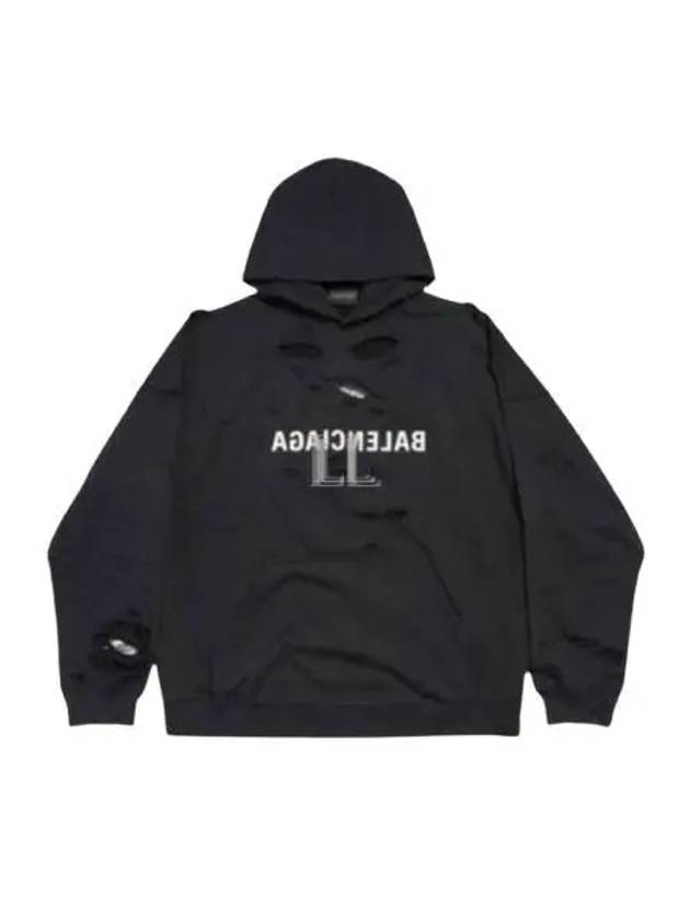 Luxury Balenciaga Trending 2025 Mirror Distressed Cotton Hoodie Black