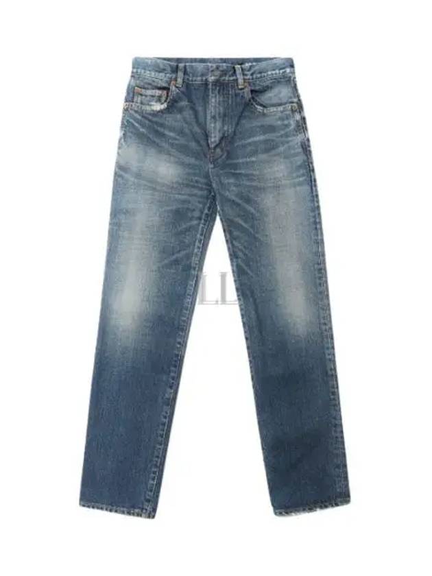 Luxury Saint Laurent Trending 2025 Logo Patch High Waist Jeans Blue