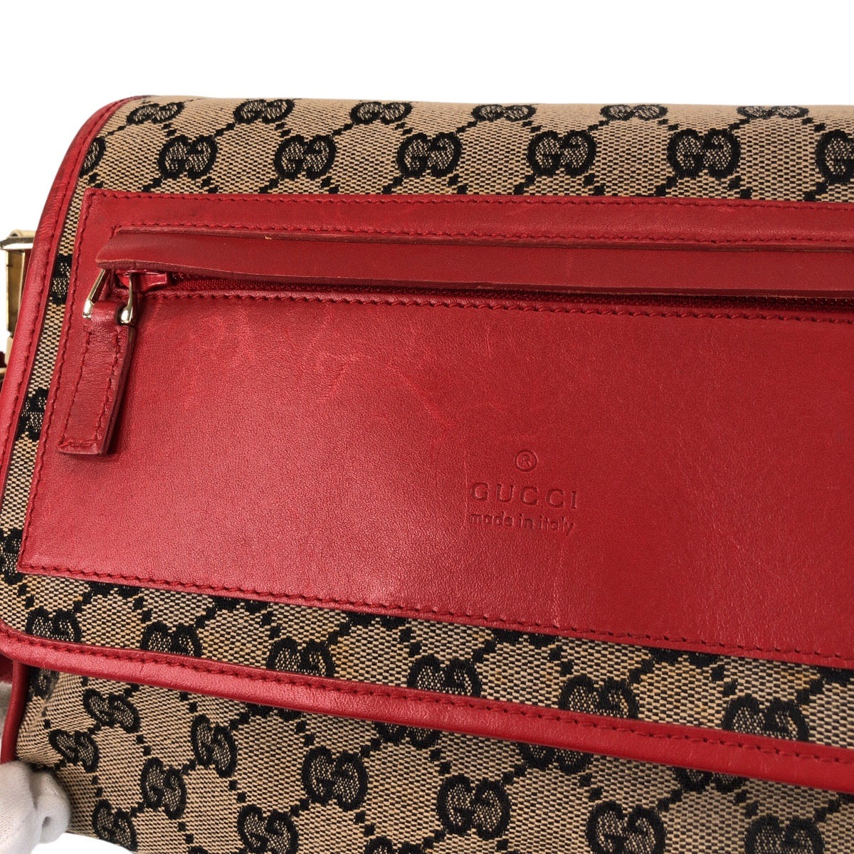 GUCCI Shoulder Bag 001 0375 GG canvas Red Beige Gold Metal