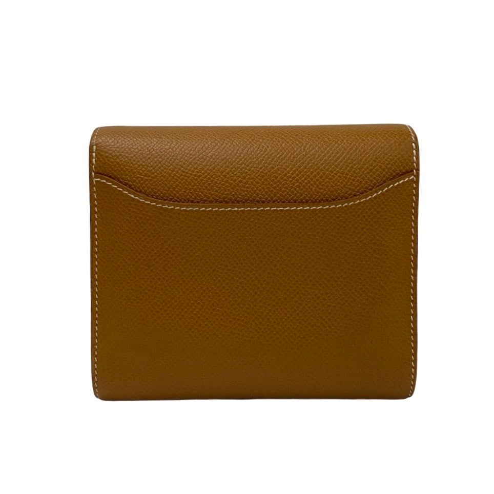 HERMES Bifold Wallet Epsom Brown logo Metal Constance Compact Women
