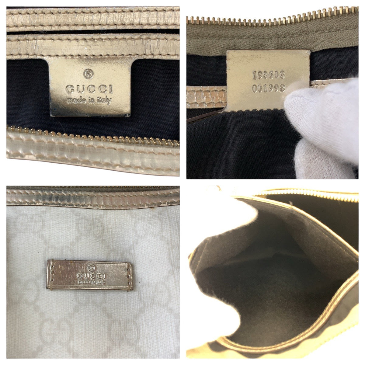 GUCCI Handbag 193603 GG Supreme canvas, leather White gold Handbags Mini Boston Duffel bag Women(Unisex)