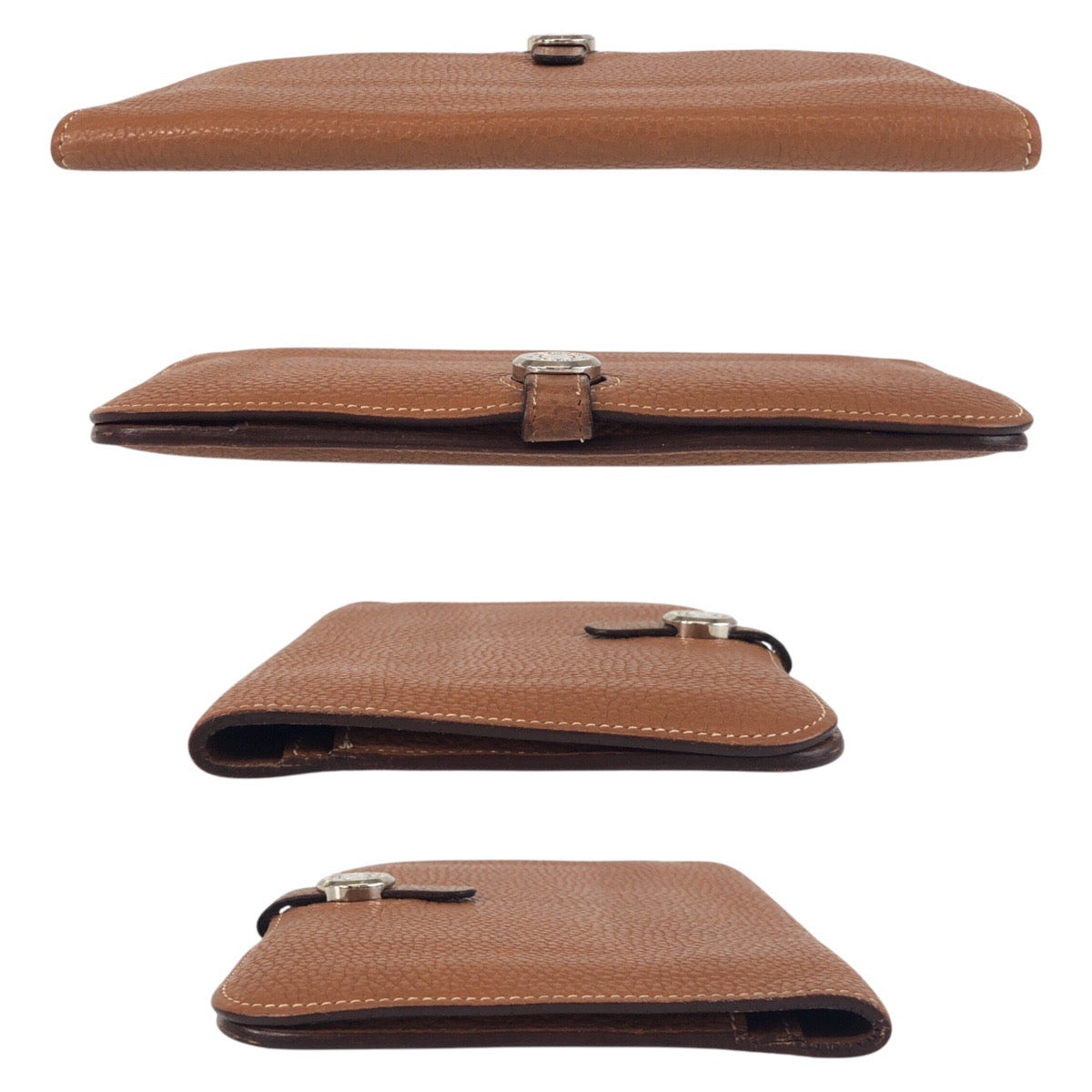 HERMES Long Wallet Purse Taurillon Clemence Gold Brown Camel SilverMetal Long Wallet Purse Long wallet unisex Dogon GM Women