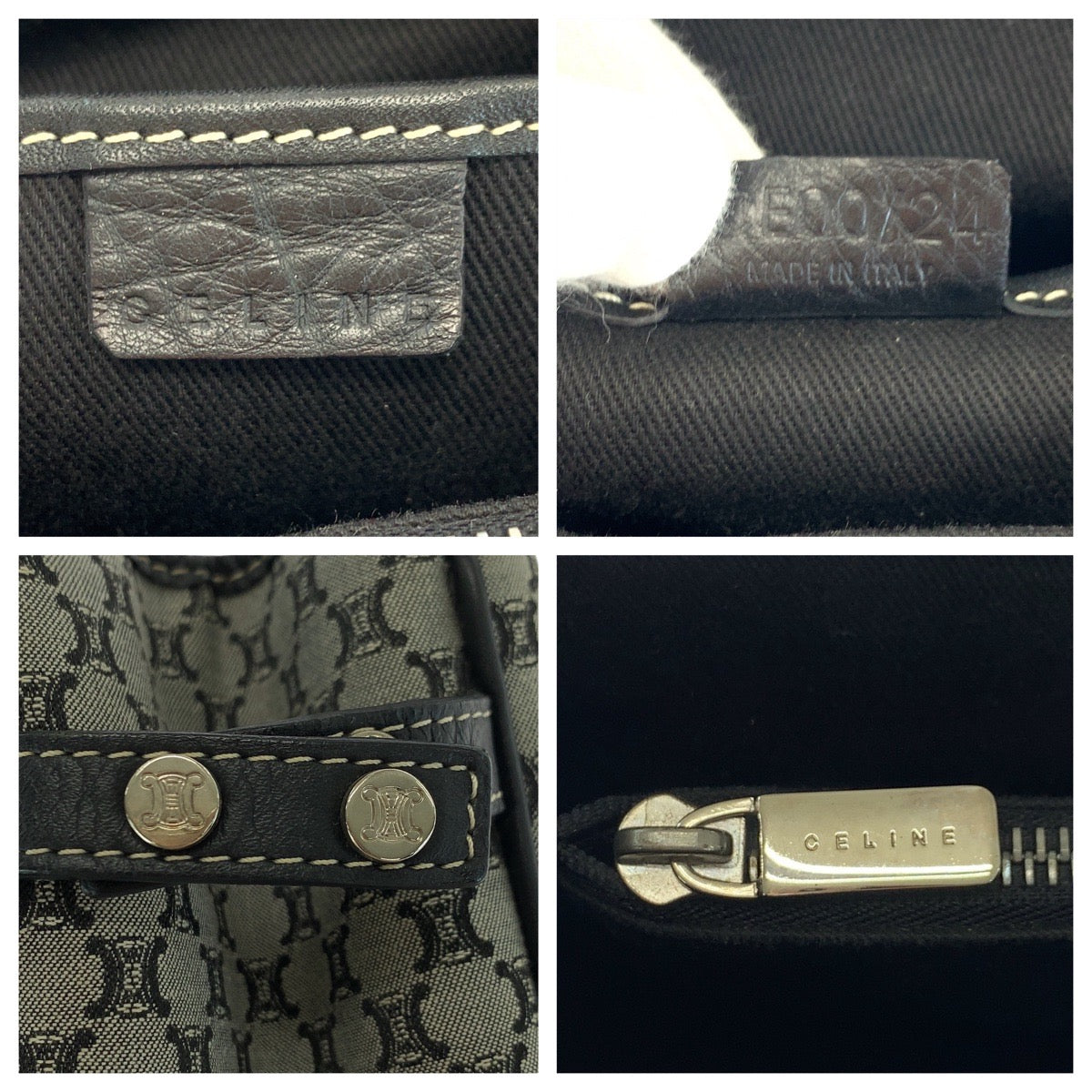 CELINE Tote Bag CE00/24 Canvas, Leather Grey Black SilverMetal Tote Bag handbag Macadam Women