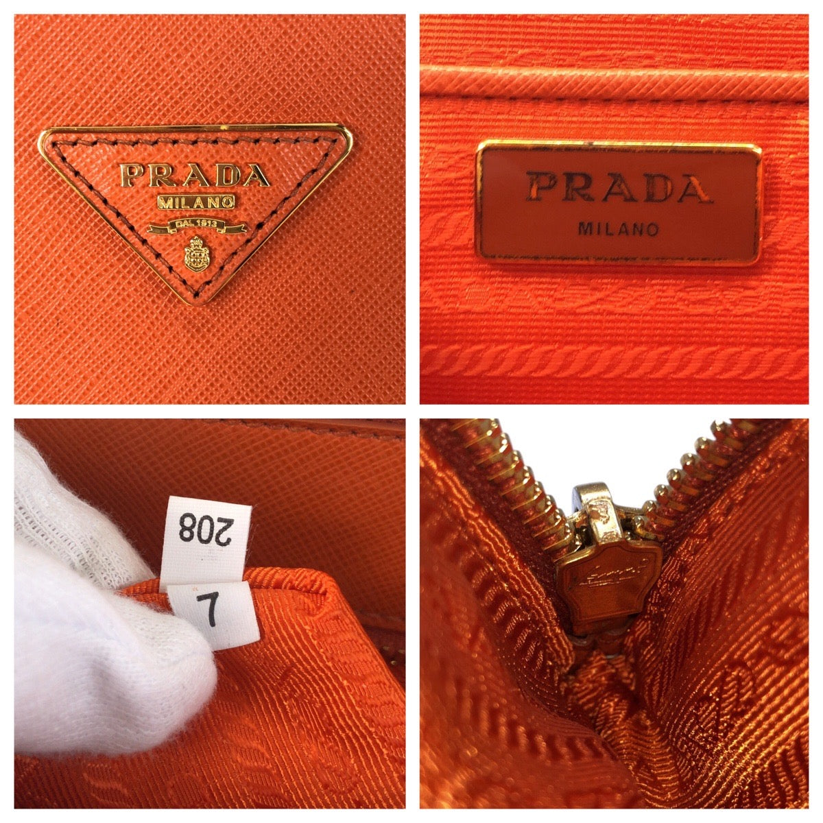 PRADA Handbag leather Orange GoldMetal Tote Bag handbag Safiano Women