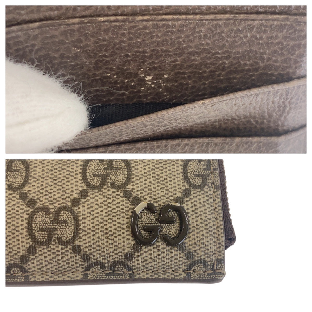 GUCCI Card Case 295233 2184 GG Supreme Canvas Beige Brown SilverMetal Card Case Coin case Unisex GG details mens(Unisex)