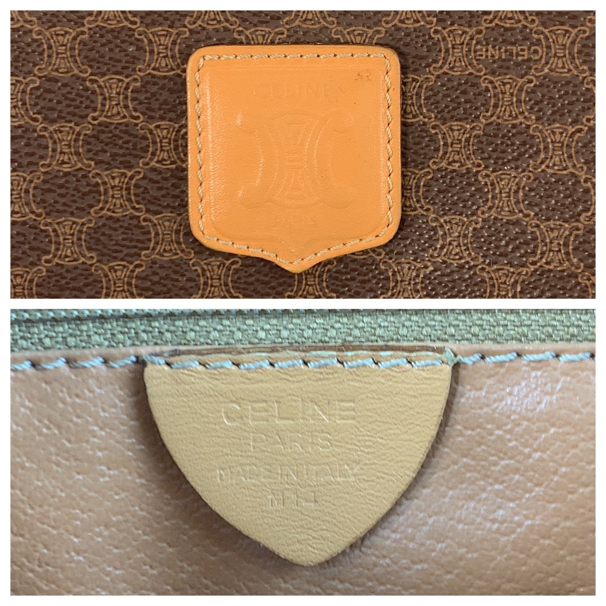 CELINE Handbag M14 PVC, Leather Brown Gold Metal Macadam Women
