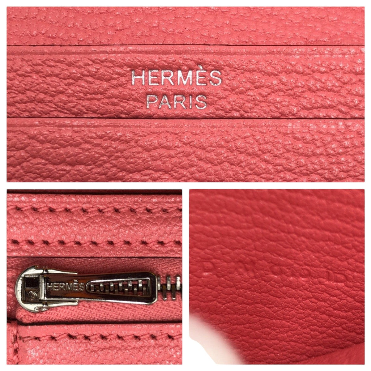 HERMES Bifold Wallet Shave Pink Rose Azalee SilverMetal Bifold Wallet Compact Wallet Bearn mini Women