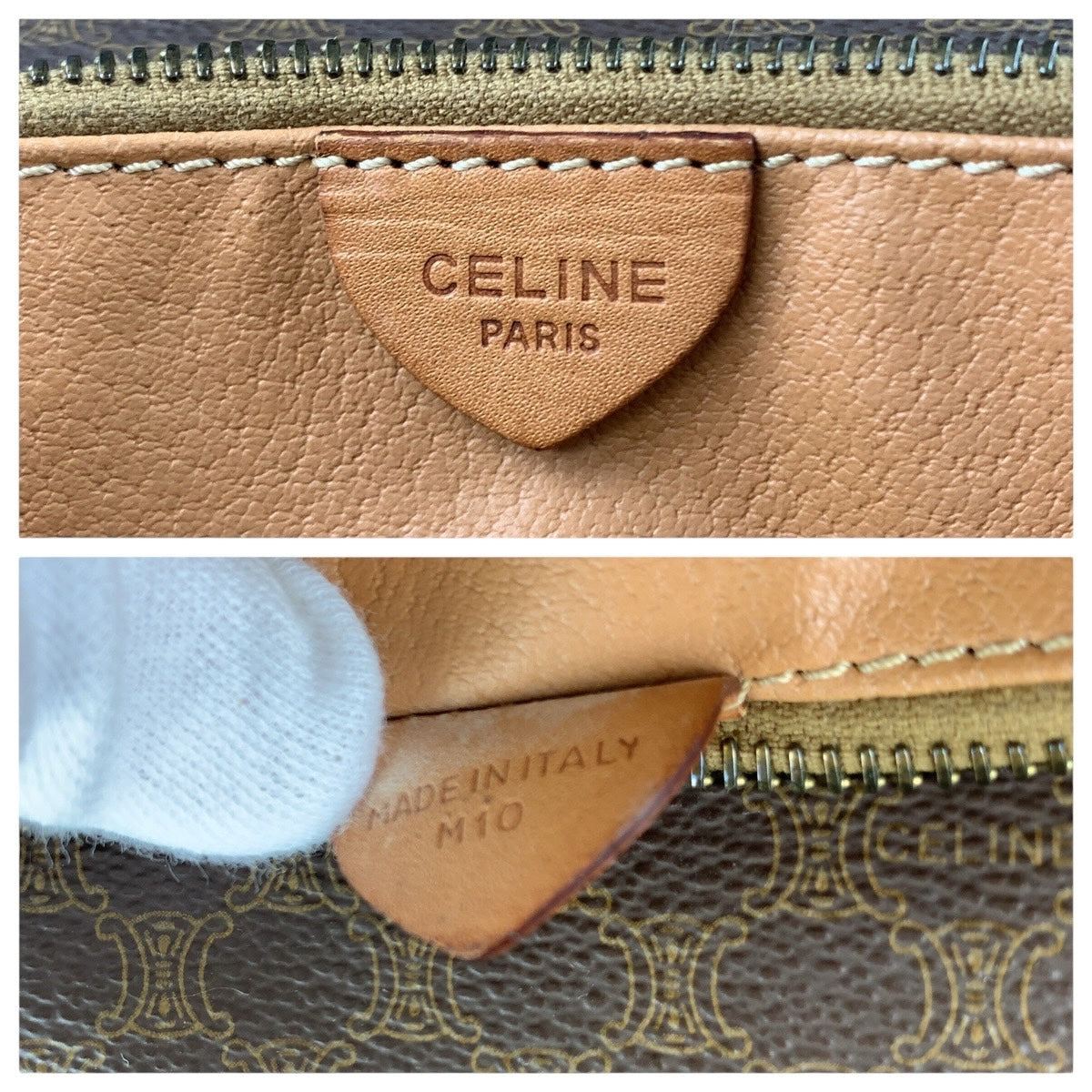 CELINE Shoulder Bag PVC, Leather Brown Gold Metal Shoulder Bag pochette Macadam Circle Logo Women