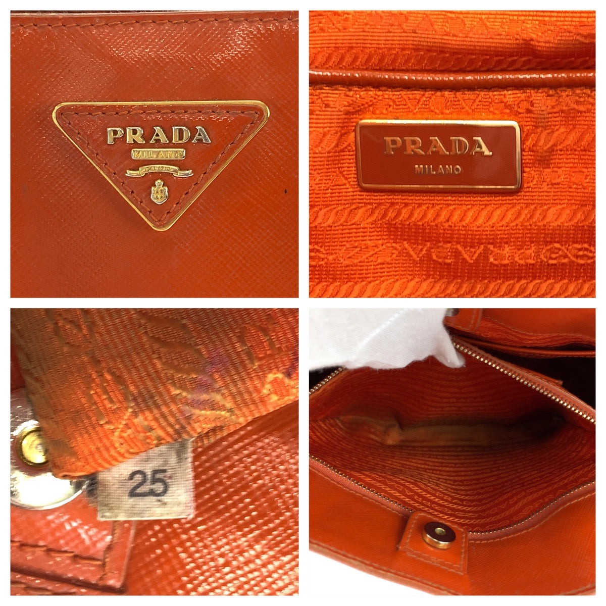 PRADA Shoulder Bag Patent leather Orange GoldMetal Shoulder Bag Handbag 2way Safiano Galleria Women