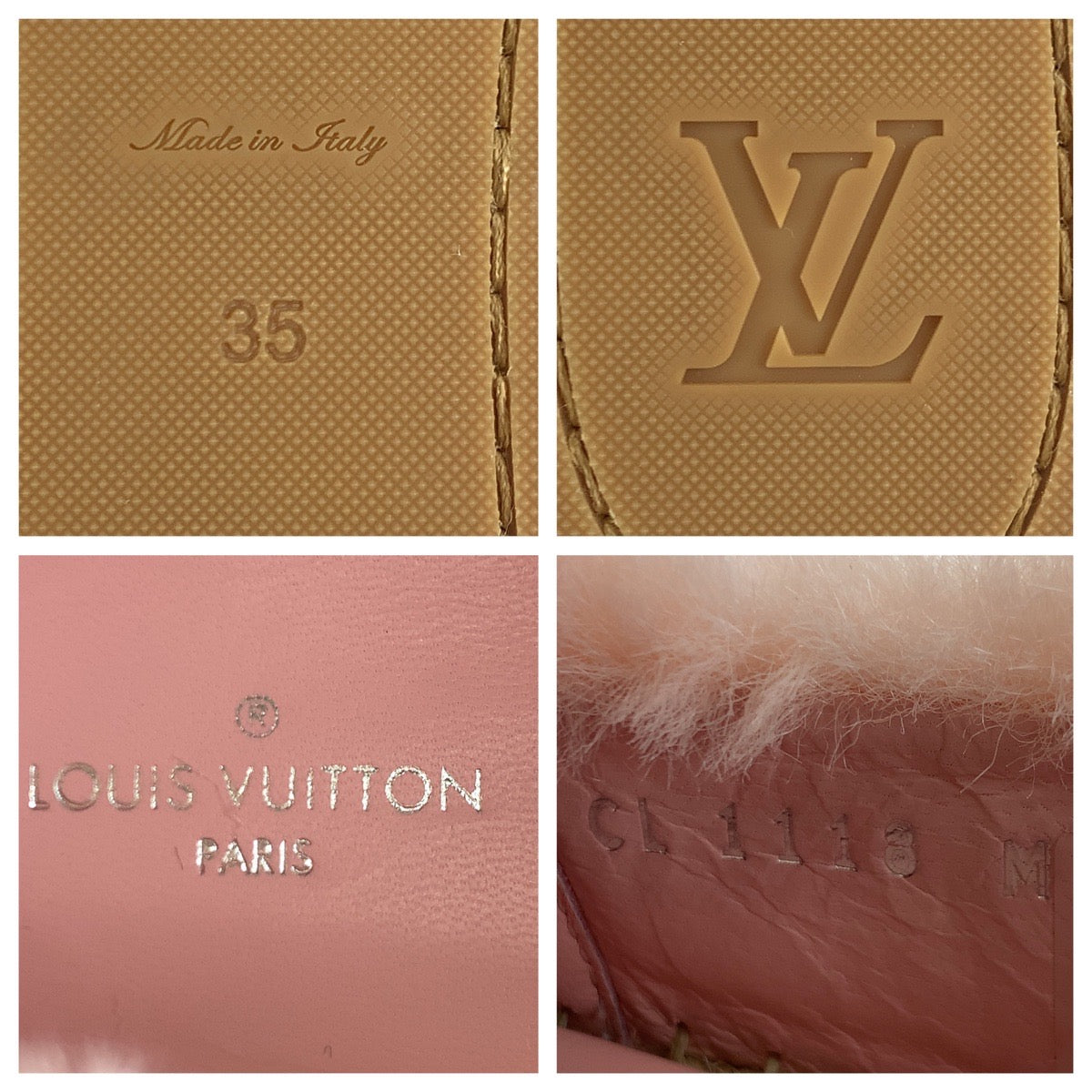 LOUIS VUITTON Slip-on 1A51OI Fake fur Pink white Slip-on espadrilles Seashore Line Women 35