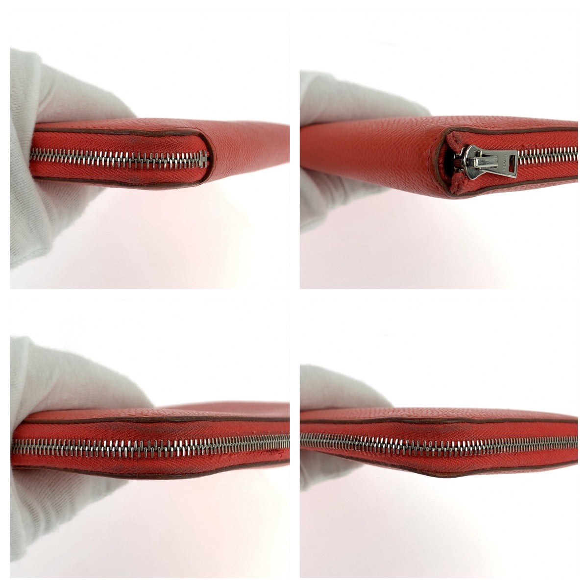 HERMES Long Wallet Purse Epsom Red orange Long Wallet Purse Zip Around Azap long silk in Women