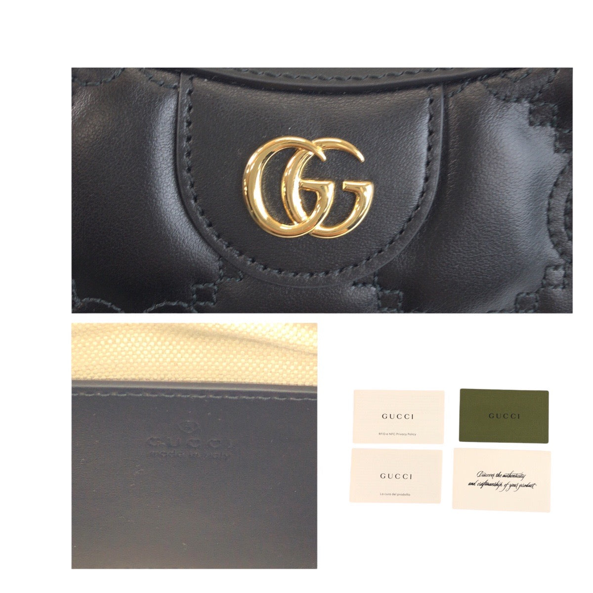 GUCCI Shoulder Bag leather Black GoldMetal Marmont GG matelasse