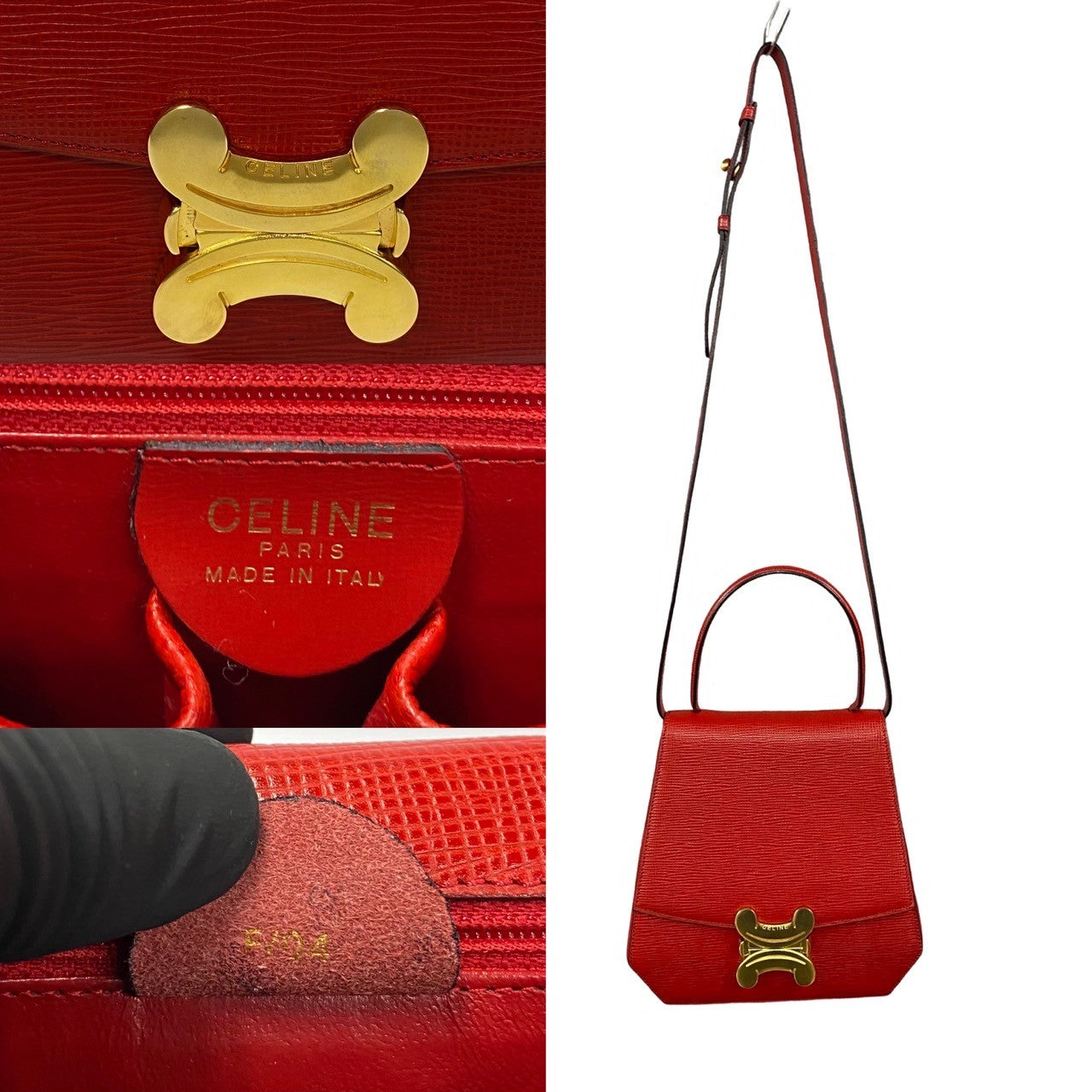 CELINE Shoulder Bag leather Red Triomphe logo Metal Women