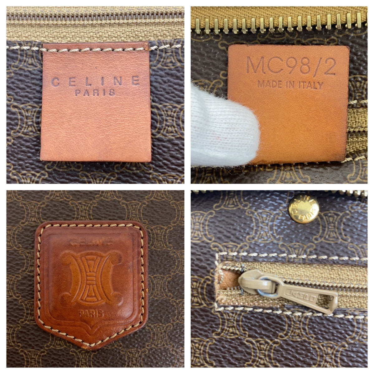 CELINE Tote Bag MC98/2 PVC Brown Gold Metal Macadam