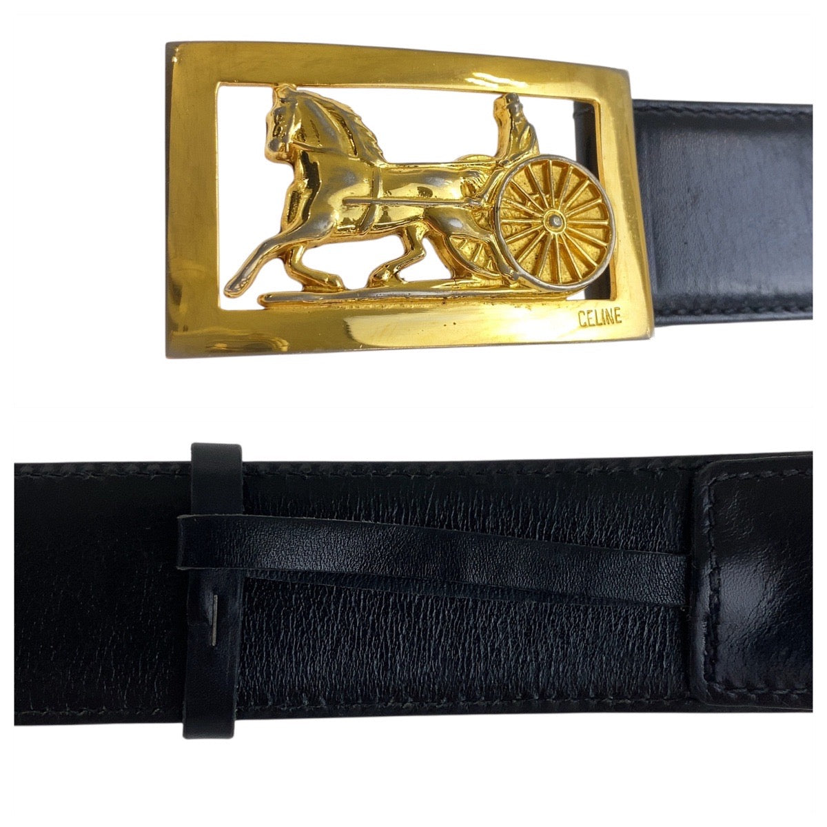 CELINE belt leather Black Gold Metal Carriage Metal mens No Size (See Description)