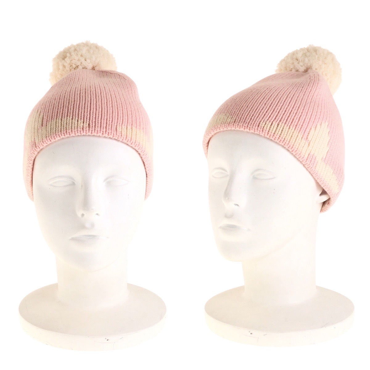 LOUIS VUITTON Knit cap M70841 wool Pink white Bonnet morning rum Free Size