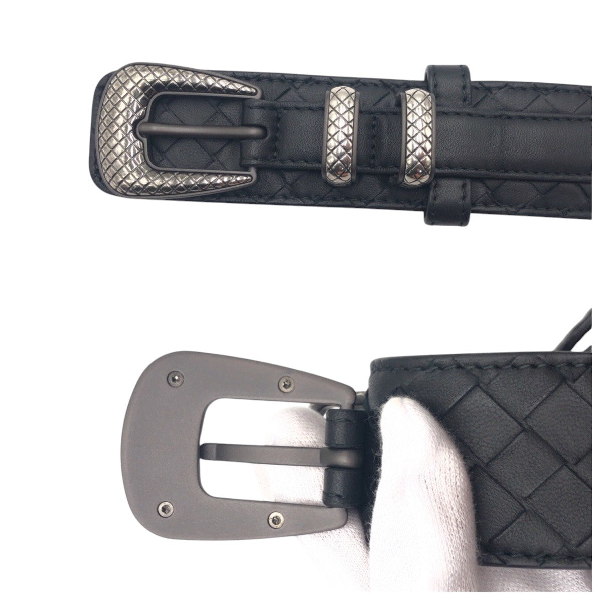 BOTTEGAVENETA belt leather black INTRECCIATO