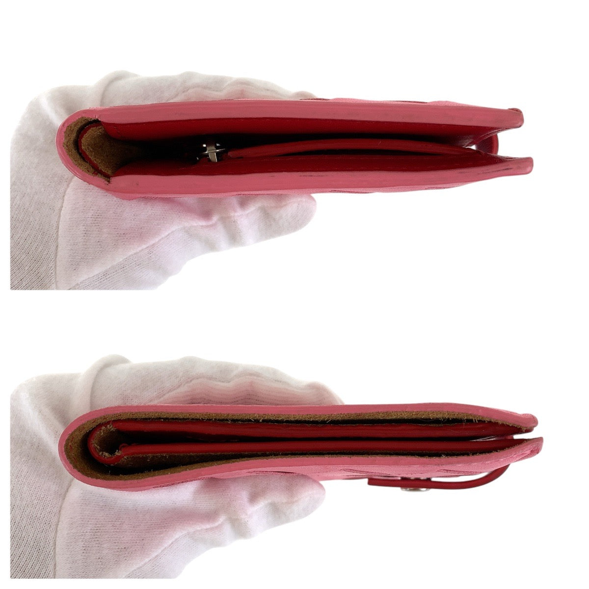 BOTTEGAVENETA Bifold Wallet leather Pink Red SilverMetal INTRECCIATO