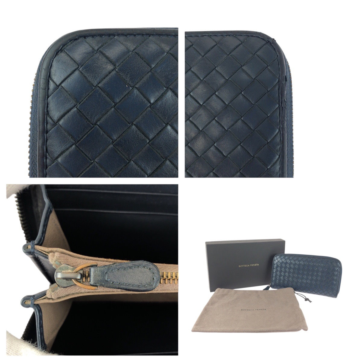 BOTTEGAVENETA Long Wallet Purse SO1655939D leather Navy Gold Metal INTRECCIATO