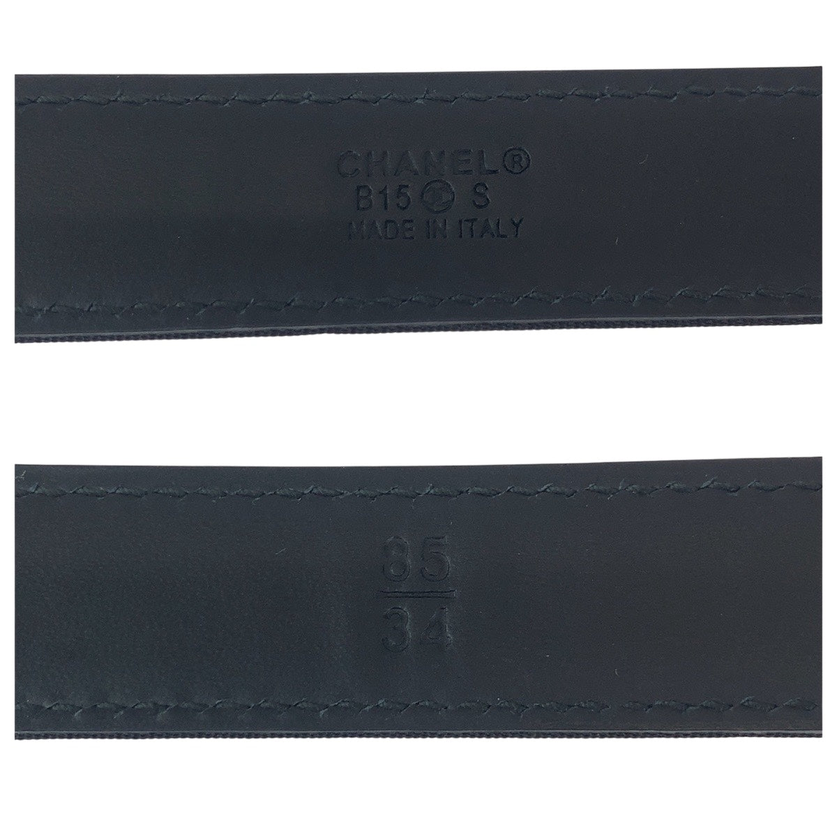 CHANEL belt leather black logo rhinestone 34