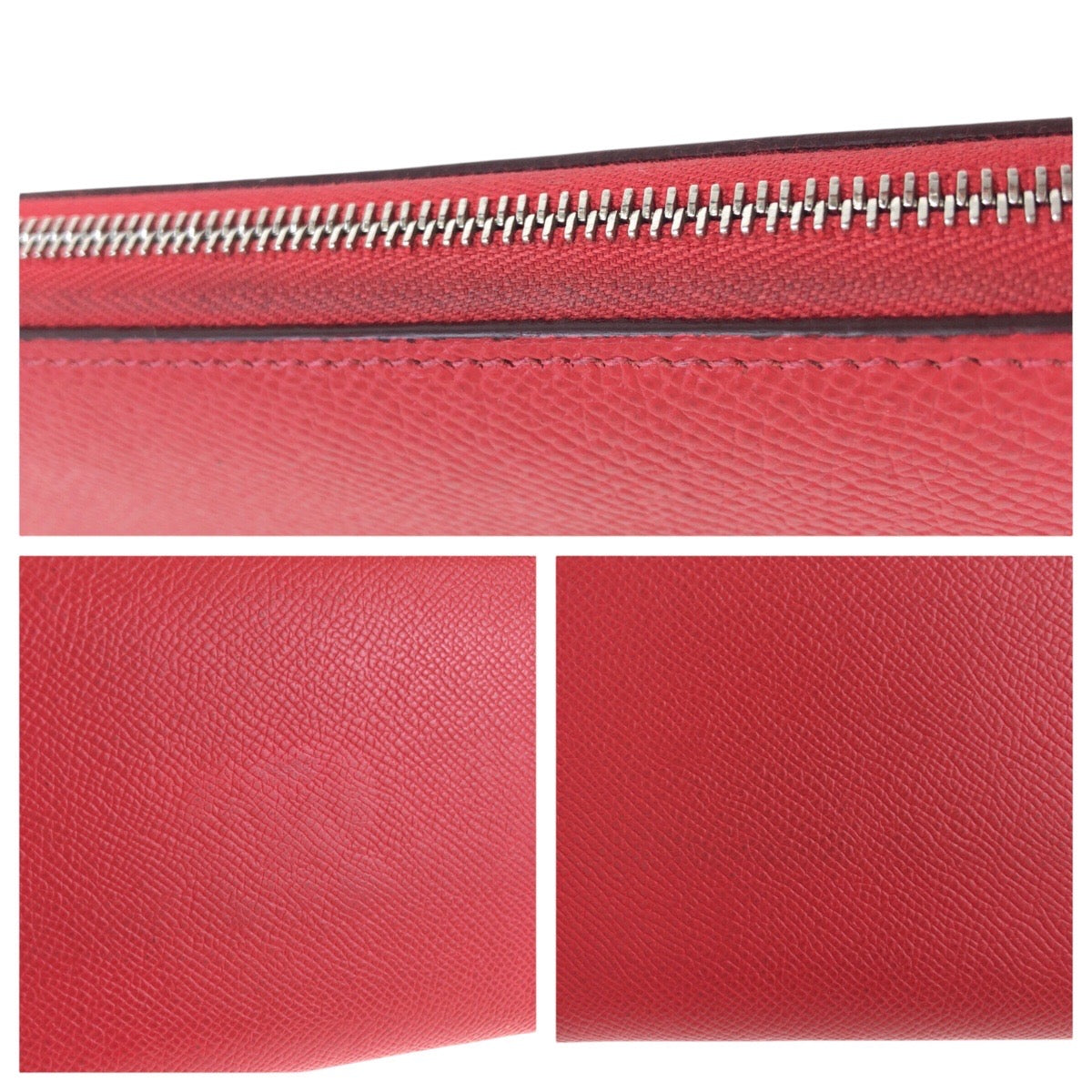 HERMES Long Wallet Purse Epsom Rouge Red SilverMetal Azap long silk in
