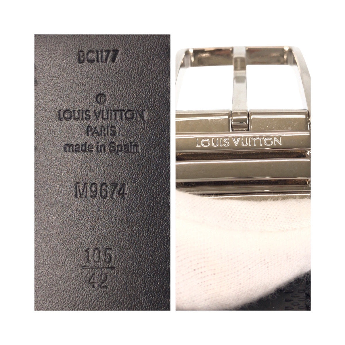 LOUIS VUITTON belt leather black Damier Anfini Saintur 42