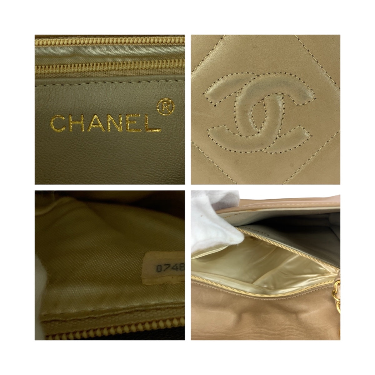 CHANEL Shoulder Bag lambskin Beige Gold Metal Matrasse flap COCO Mark