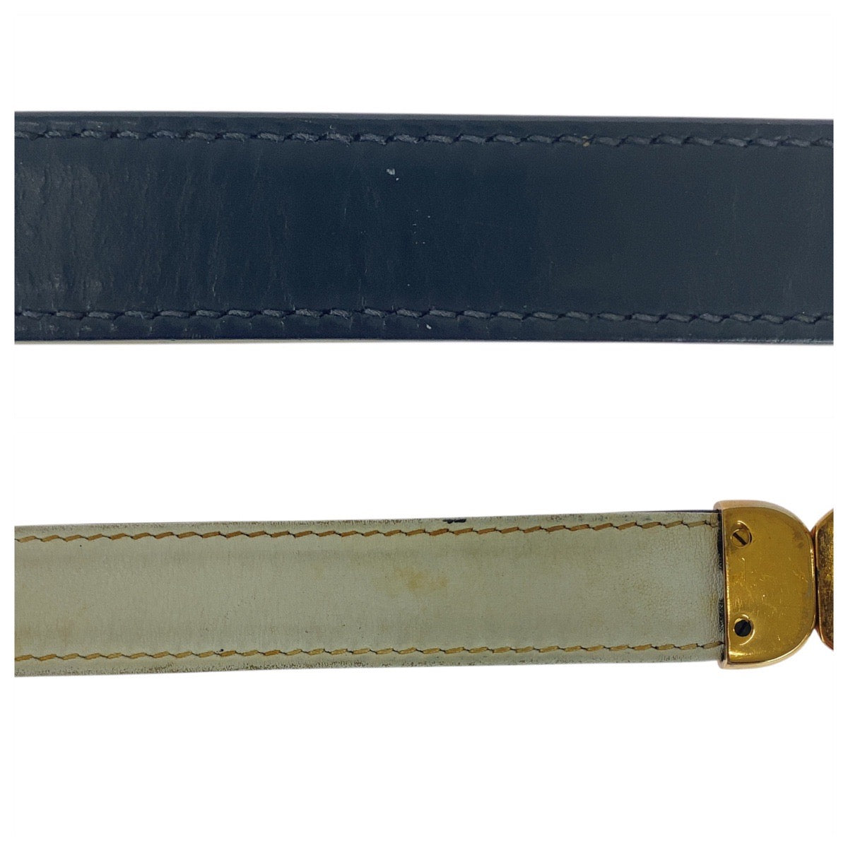 GUCCI belt 037 084 0054 leather Navy Gold Metal Interlocking Old Gucci 28