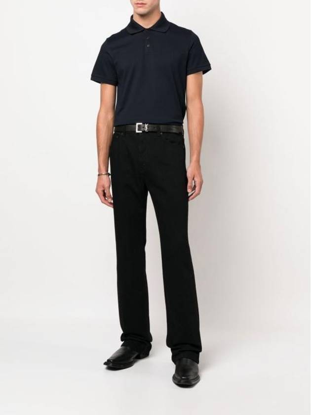 Luxury Saint Laurent Trending 2025 Men's Monogram Cotton Short Sleeve Polo Shirt Navy