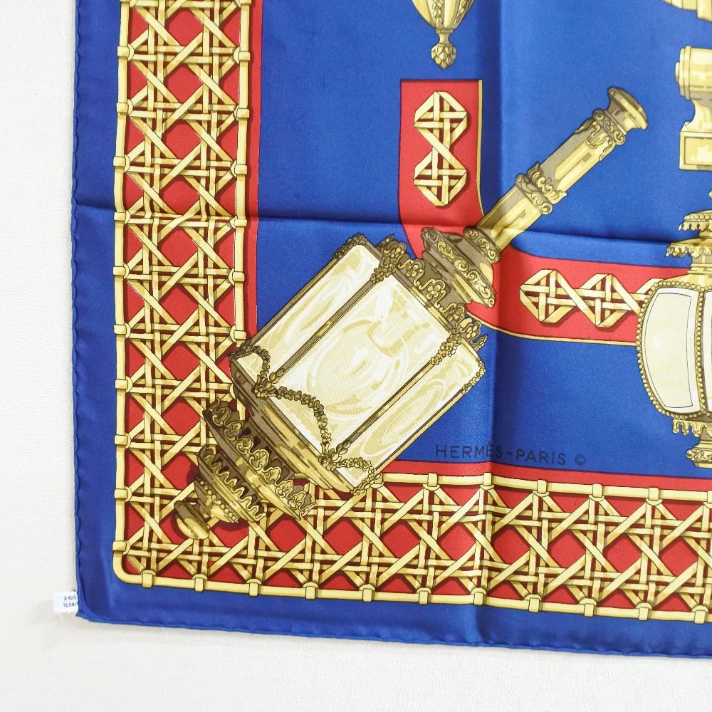 HERMES scarf silk Red / yellow / blue FEUX DE ROUTE Carre90 Women