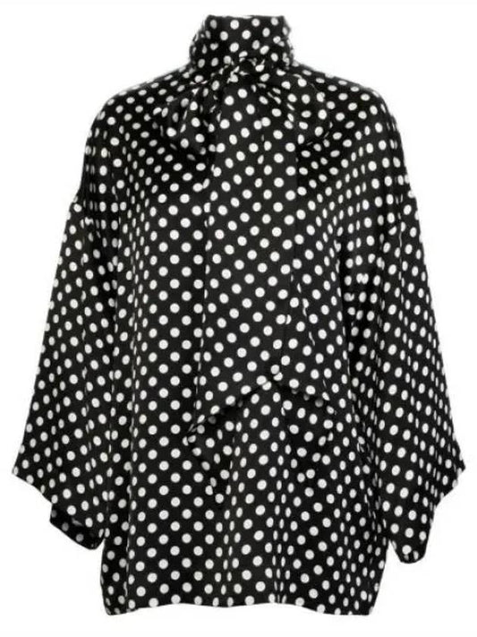 Luxury Saint Laurent Trending 2025 Polka Dot Bow Satin Blouse Black