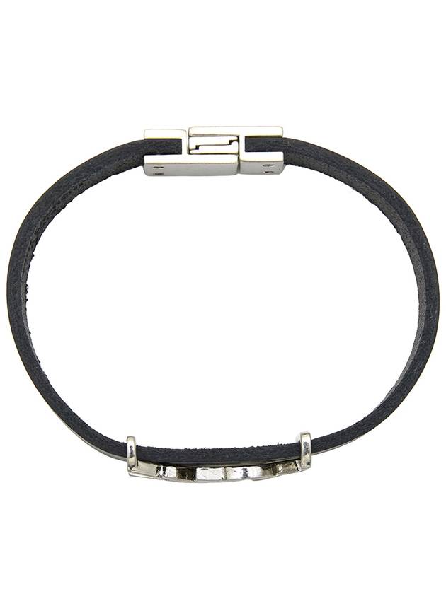 Luxury Saint Laurent Trending 2025 Opyum Silver Logo Leather Bracelet Black