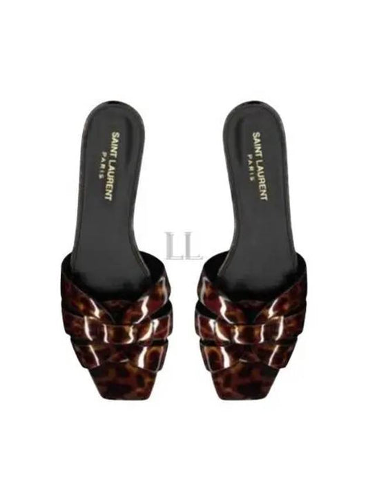Luxury Saint Laurent Trending 2025 Tribute Tortoiseshell Patent Leather Mules Havana