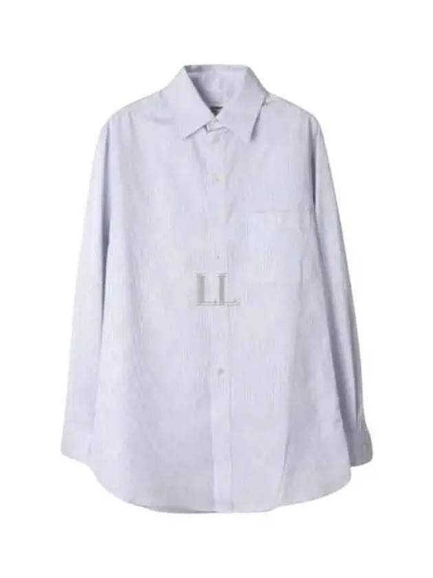 Luxury Saint Laurent Trending 2025 Striped Cotton Poplin Monogram Long Sleeve Shirt Blan Bleu
