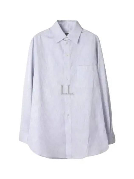 Luxury Saint Laurent Trending 2025 Striped Cotton Poplin Monogram Long Sleeve Shirt Blan Bleu