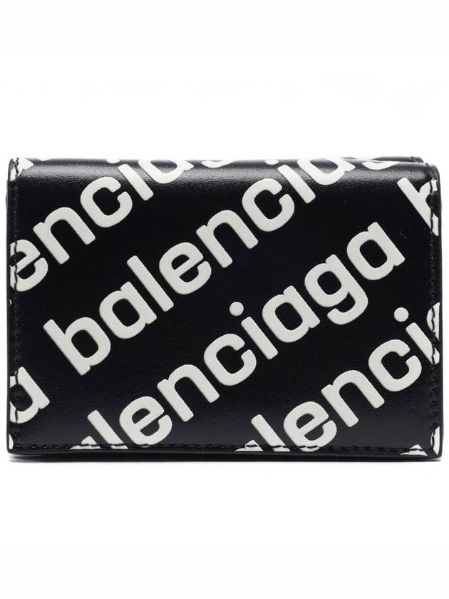 Luxury Balenciaga Trending 2025 All-Over Logo Print Tri-Fold Half Wallet Black