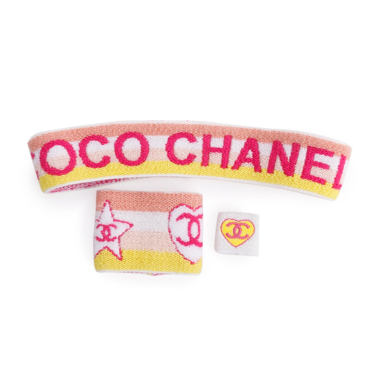 Chanel Muliticolor Terry Cloth Sport Line Coco CC Logo Sweatband Set