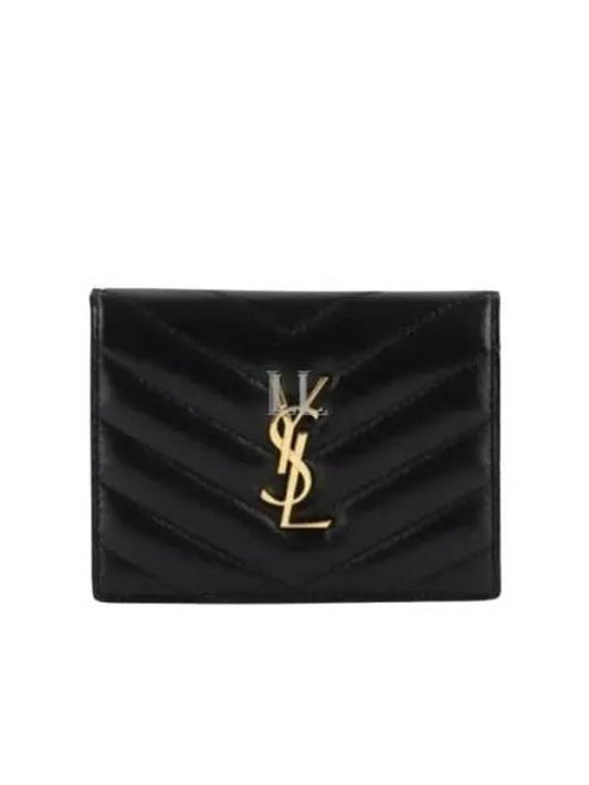 Luxury Saint Laurent Trending 2025 Casandra Matelasse Quilted Lambskin Flap Card Wallet Black