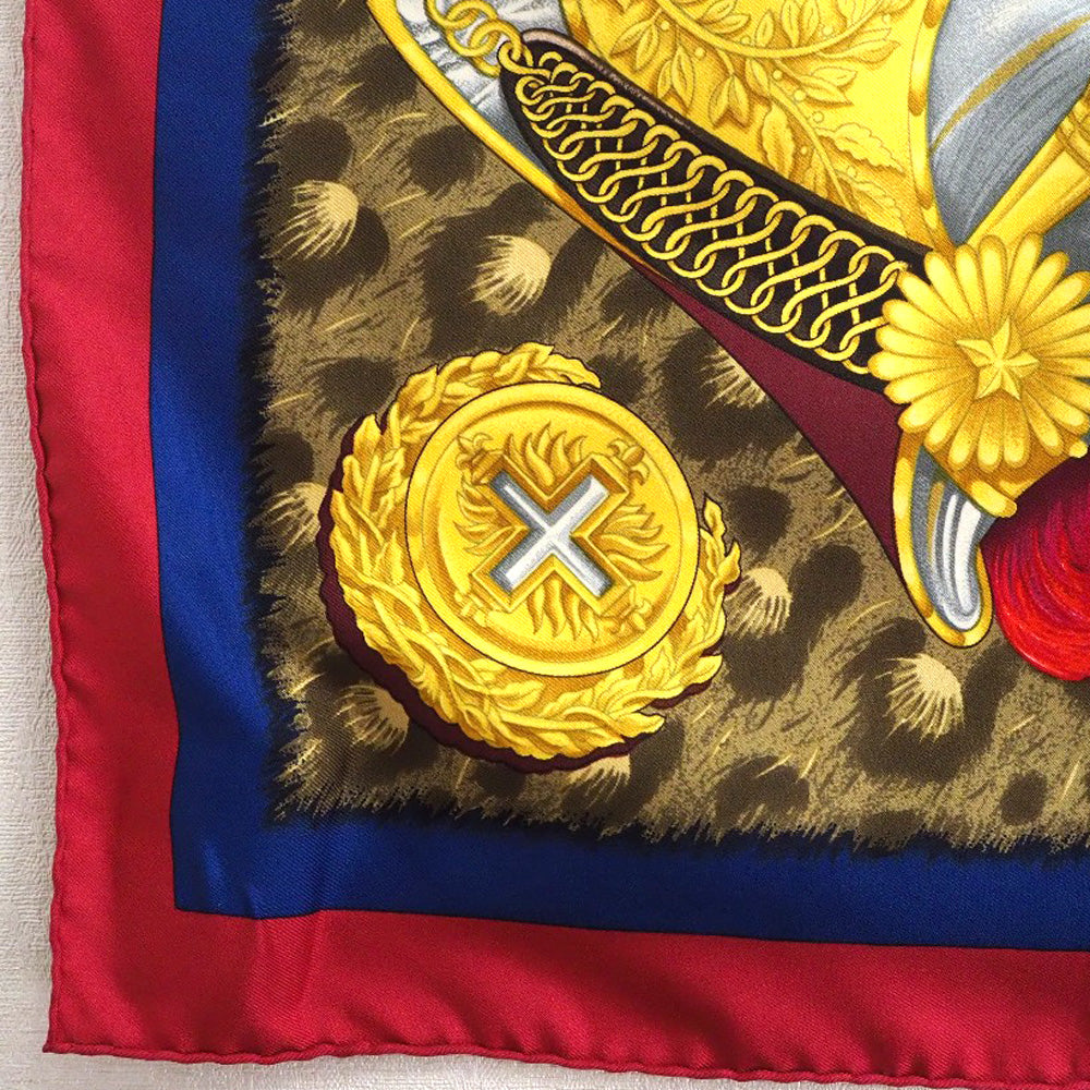HERMES scarf silk Red A faceless helmet CASQUES et PLUMETS Carre90 Women