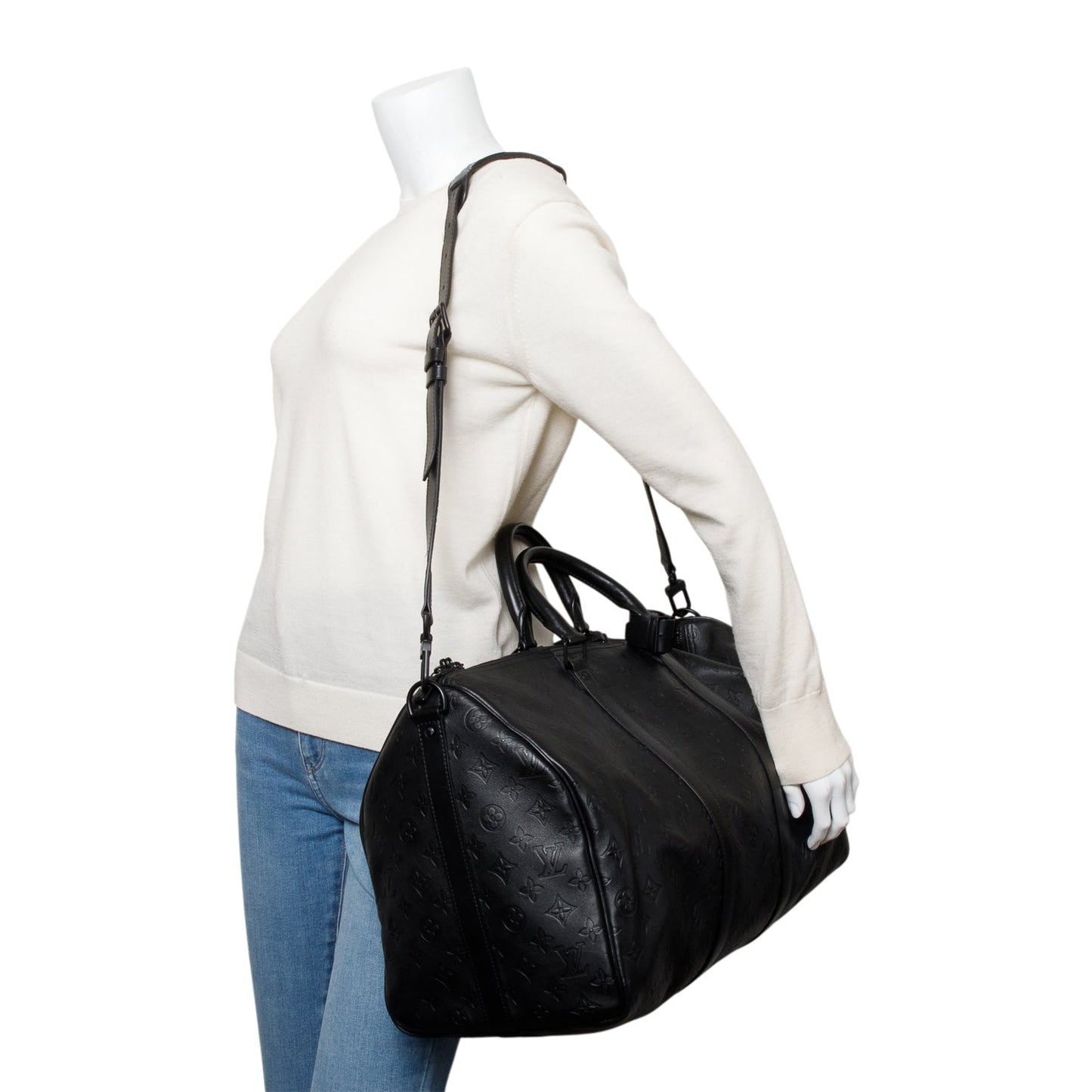 Louis Vuitton Black Monogram Shadow Embossed Keepall Bandouliere 50