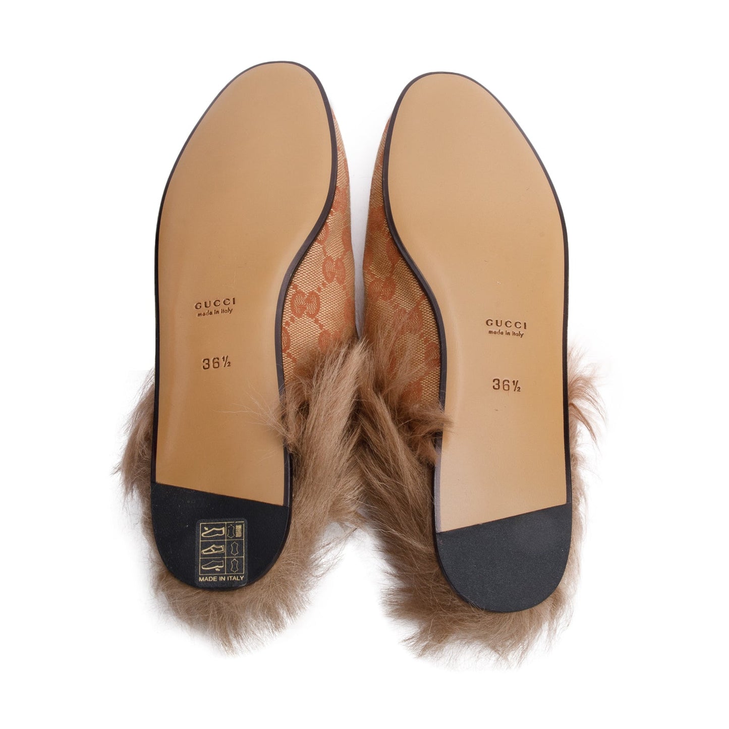 Gucci GG Canvas Fur Horsebit Princetown Mules, Size 36.5
