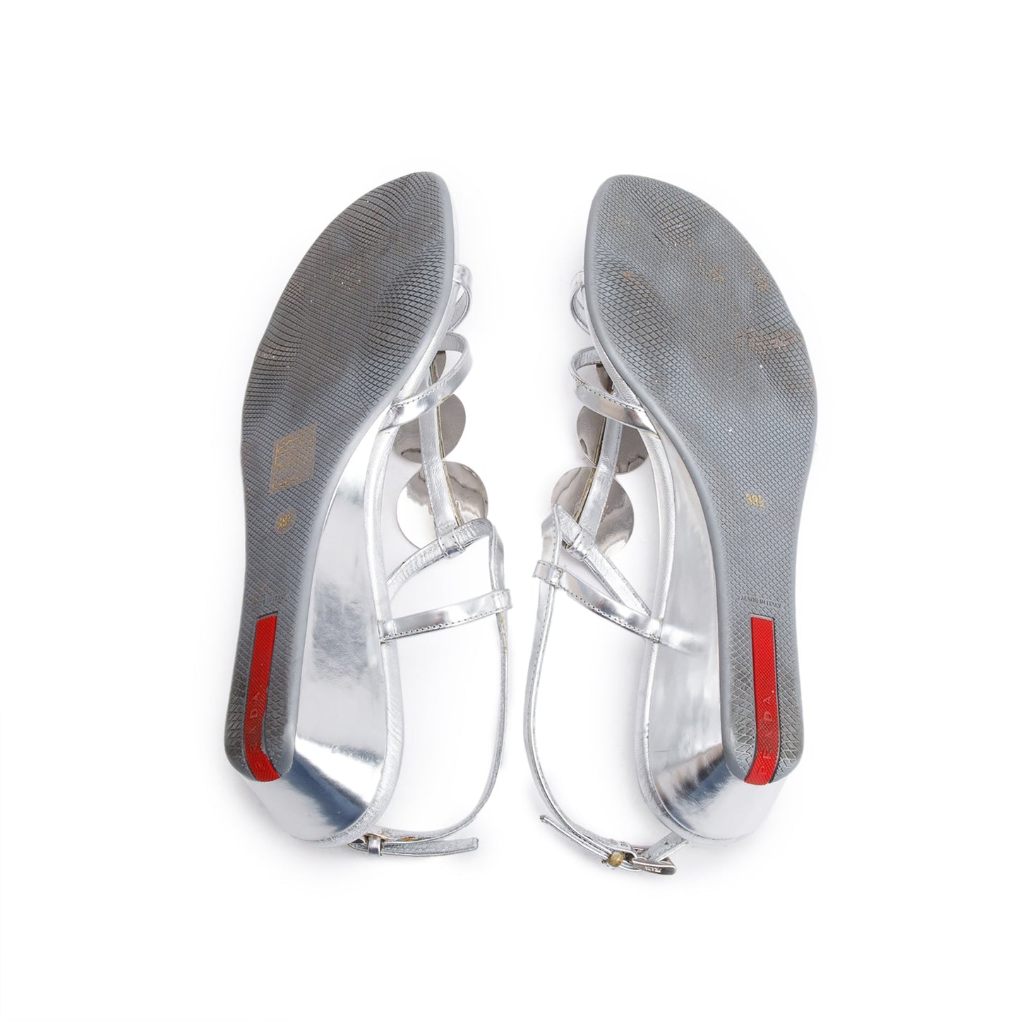 Prada Silver Patent Leather Sling Back Sandals, Size 39