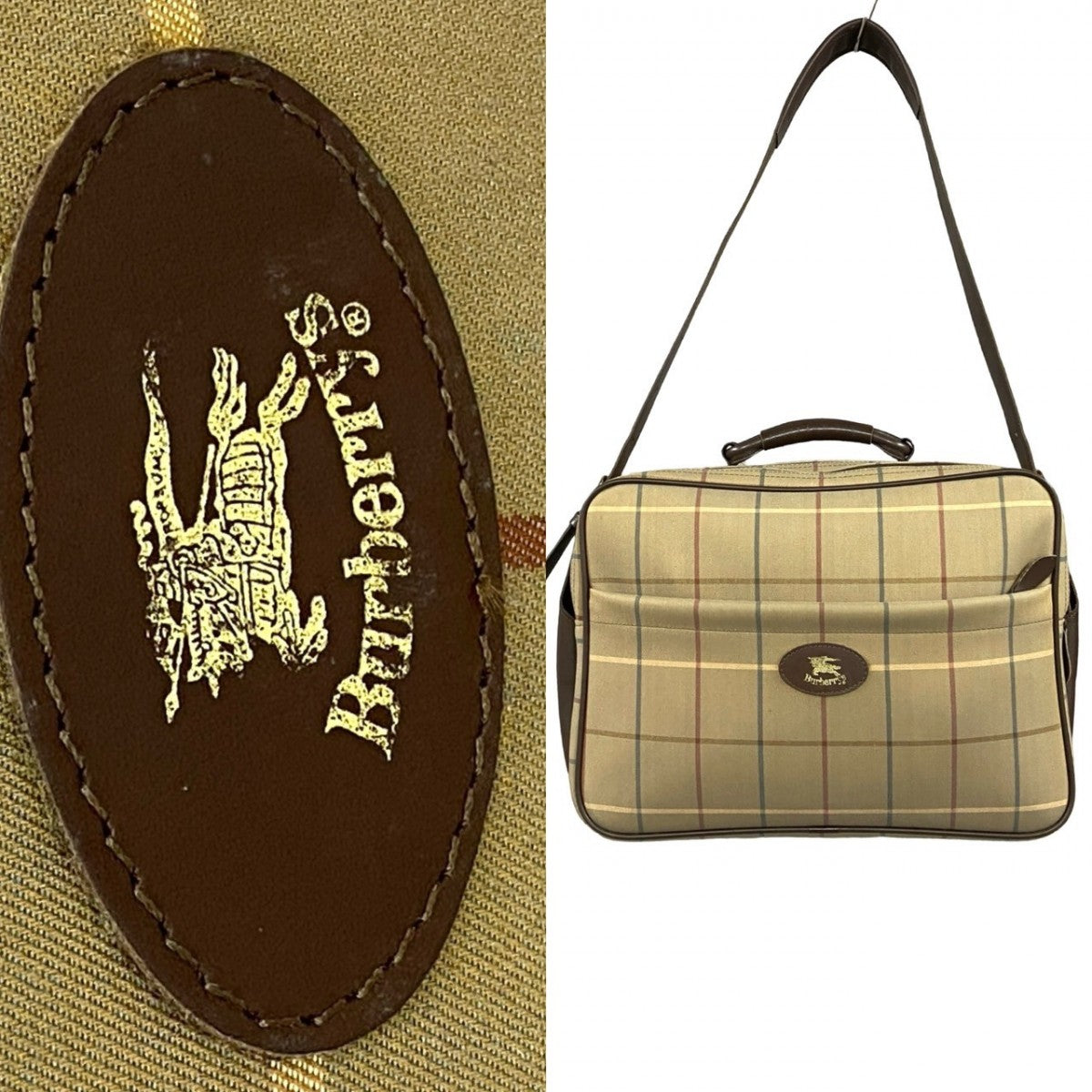 BURBERRY Shoulder Bag Canvas, Leather Brown Shadow Horse logo mens