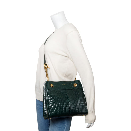Saint Laurent 2020 Green Croc-Embossed Claude Tote