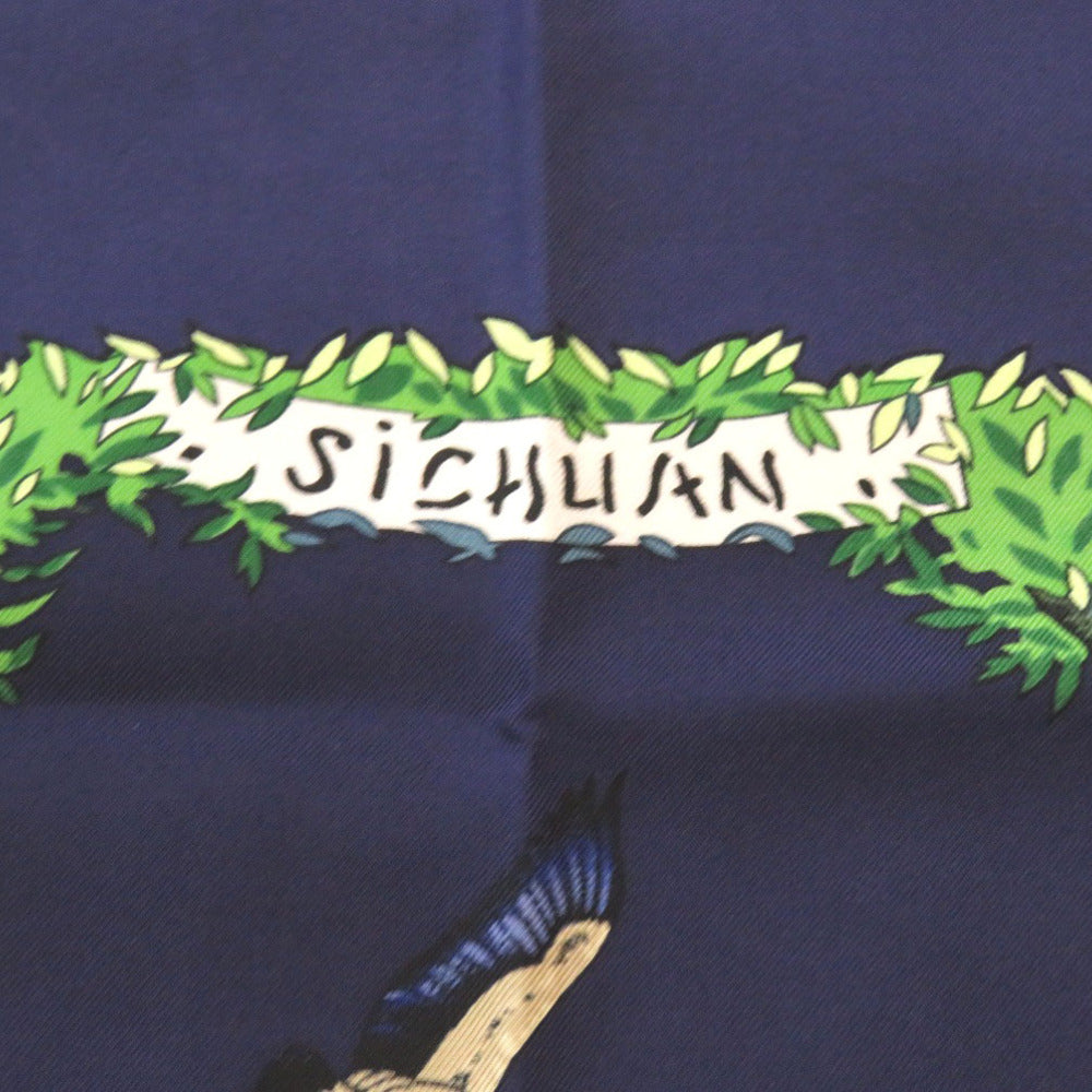 HERMES scarf silk Navy Carre90 SICHLIAN Sicilian Animals Sichuan unisex(Unisex)