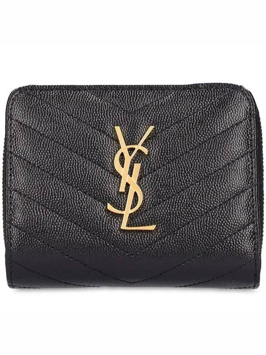 Luxury Saint Laurent Trending 2025 Monogram Matelasse Compact Zipper Around Half Wallet Black