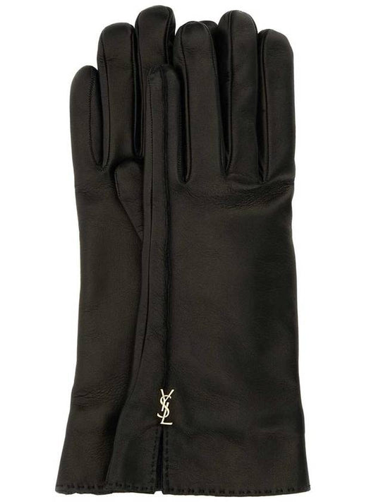 Luxury Saint Laurent Trending 2025 Cassandre Leather Gloves Black