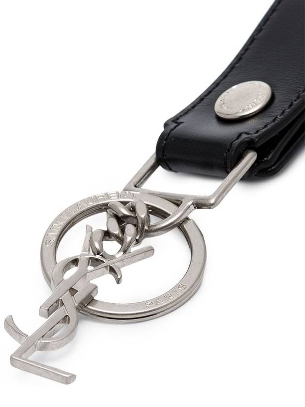 Luxury Saint Laurent Trending 2025 Monogram Leather Key Holder Black Silver