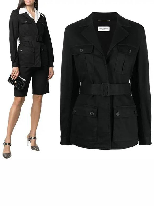 Luxury Saint Laurent Trending 2025 Safari Cotton Gabardine Linen Jacket Black